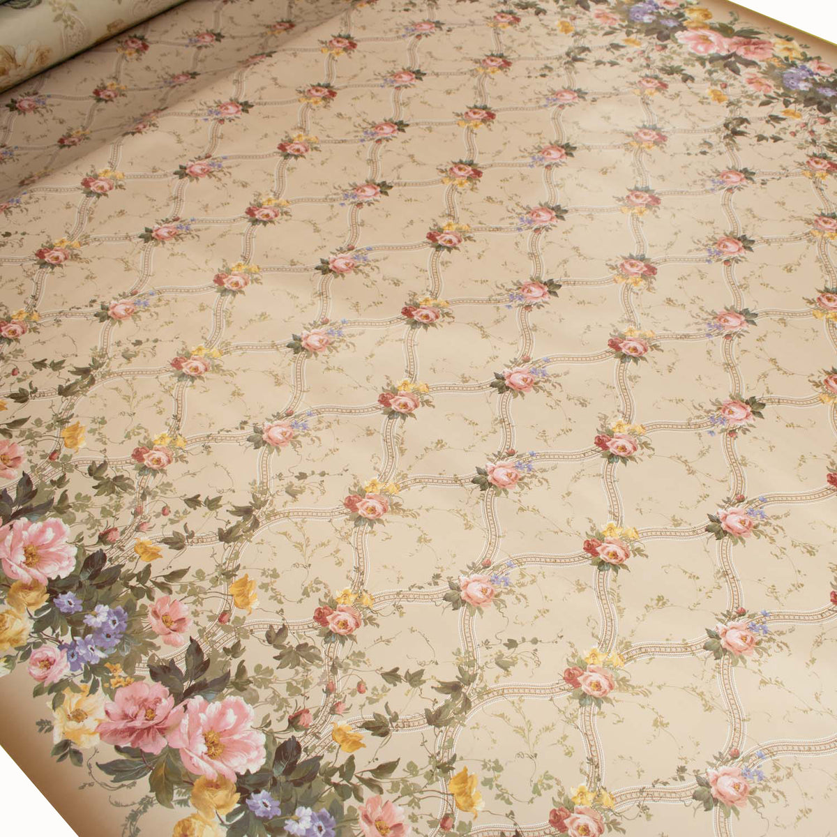 Flower Vines on Brown Plastic Tablecloth Fabric Homecraft Textiles