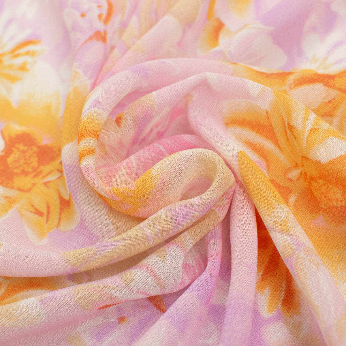 Printed Chiffon Design-5 Baby Pink & Orange Florals – Homecraft Textiles