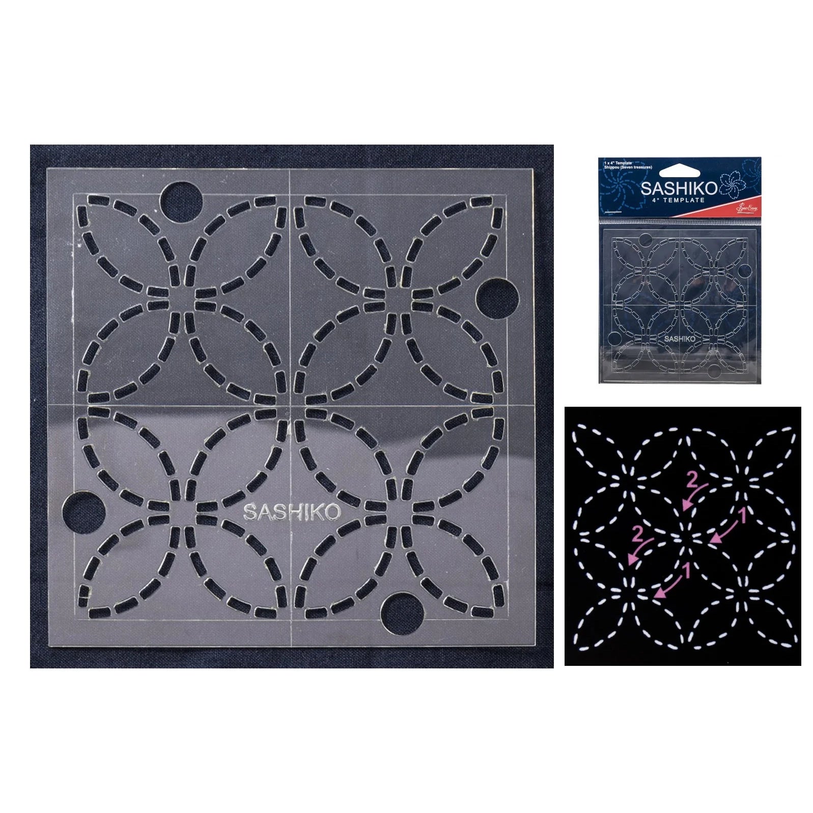 FREEBLOSS 4 Stencil Per Ricamo Sashiko, Plastica Riutilizzabile Con Motivi Traforati, Per Disegno Su Tessuto E Pelle - 3