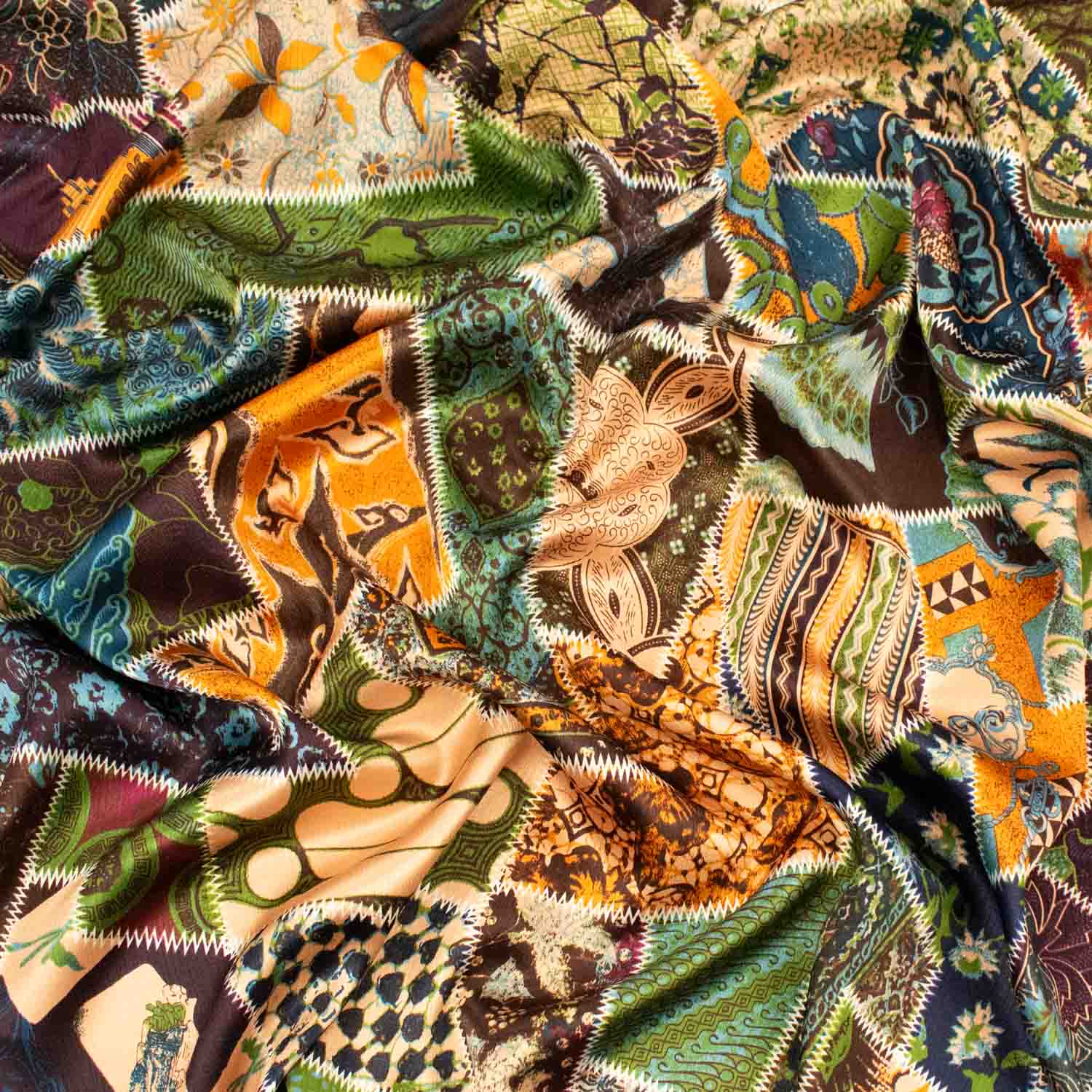 Printed Satin Brown & Yellow Patchwork