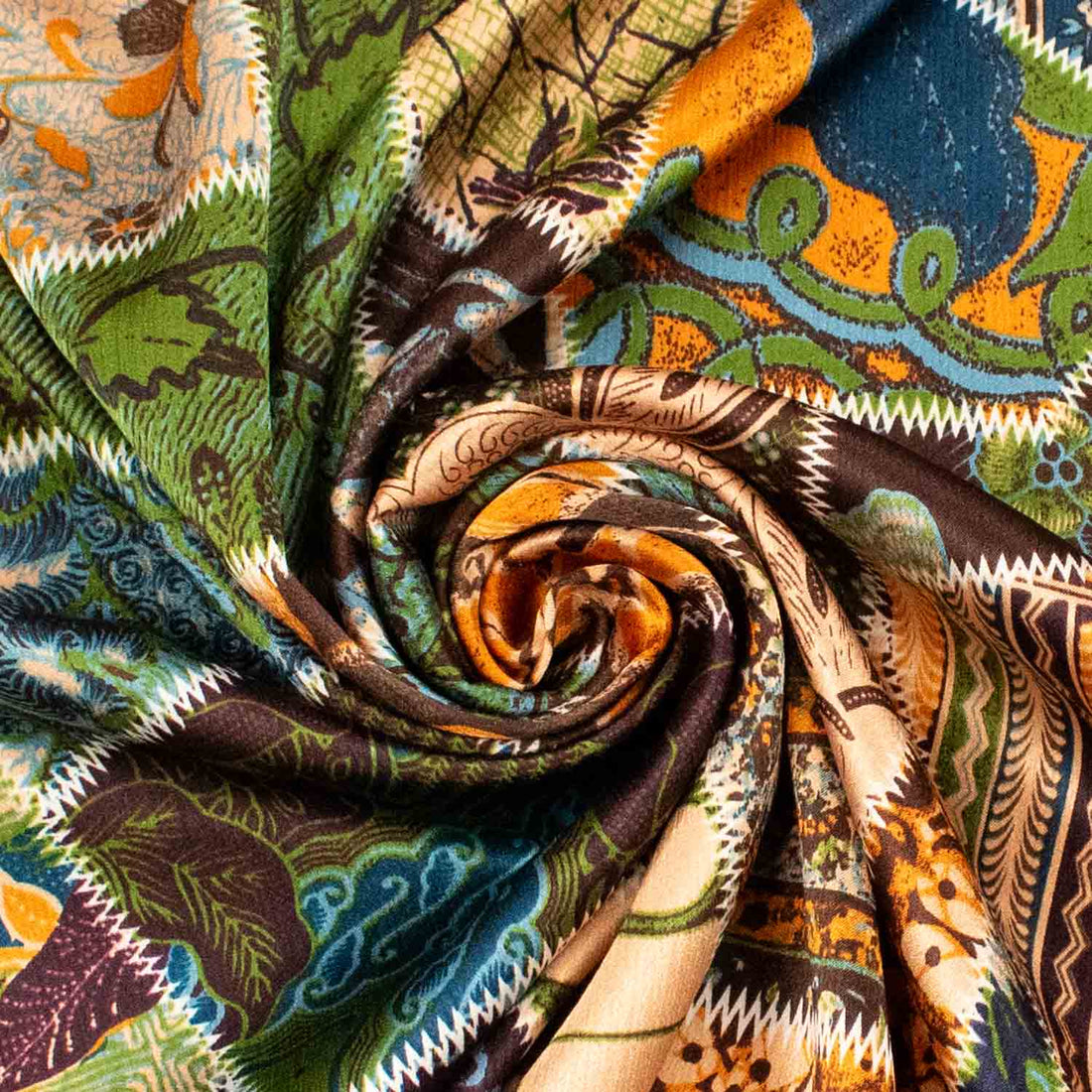 Printed Satin Brown & Yellow Patchwork