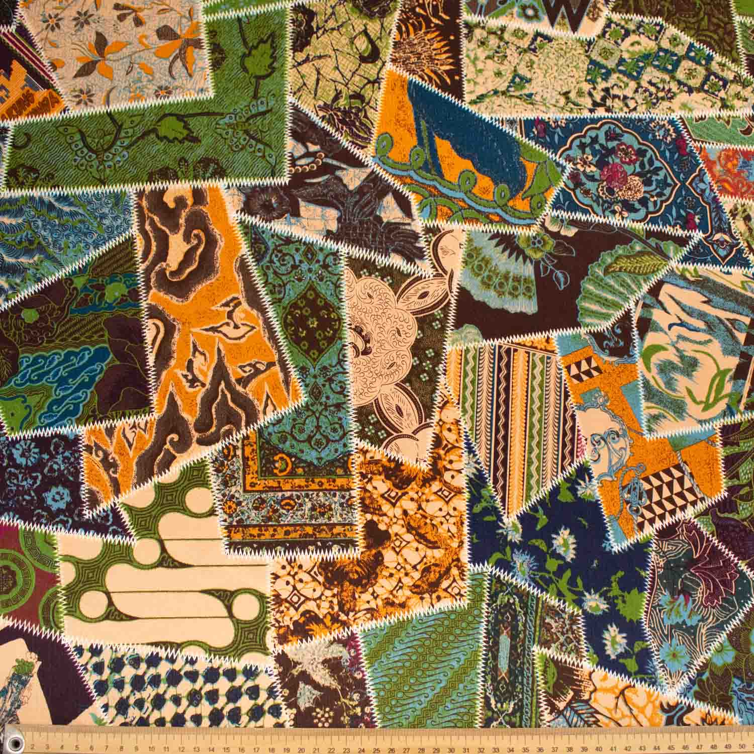 Printed Satin Brown & Yellow Patchwork