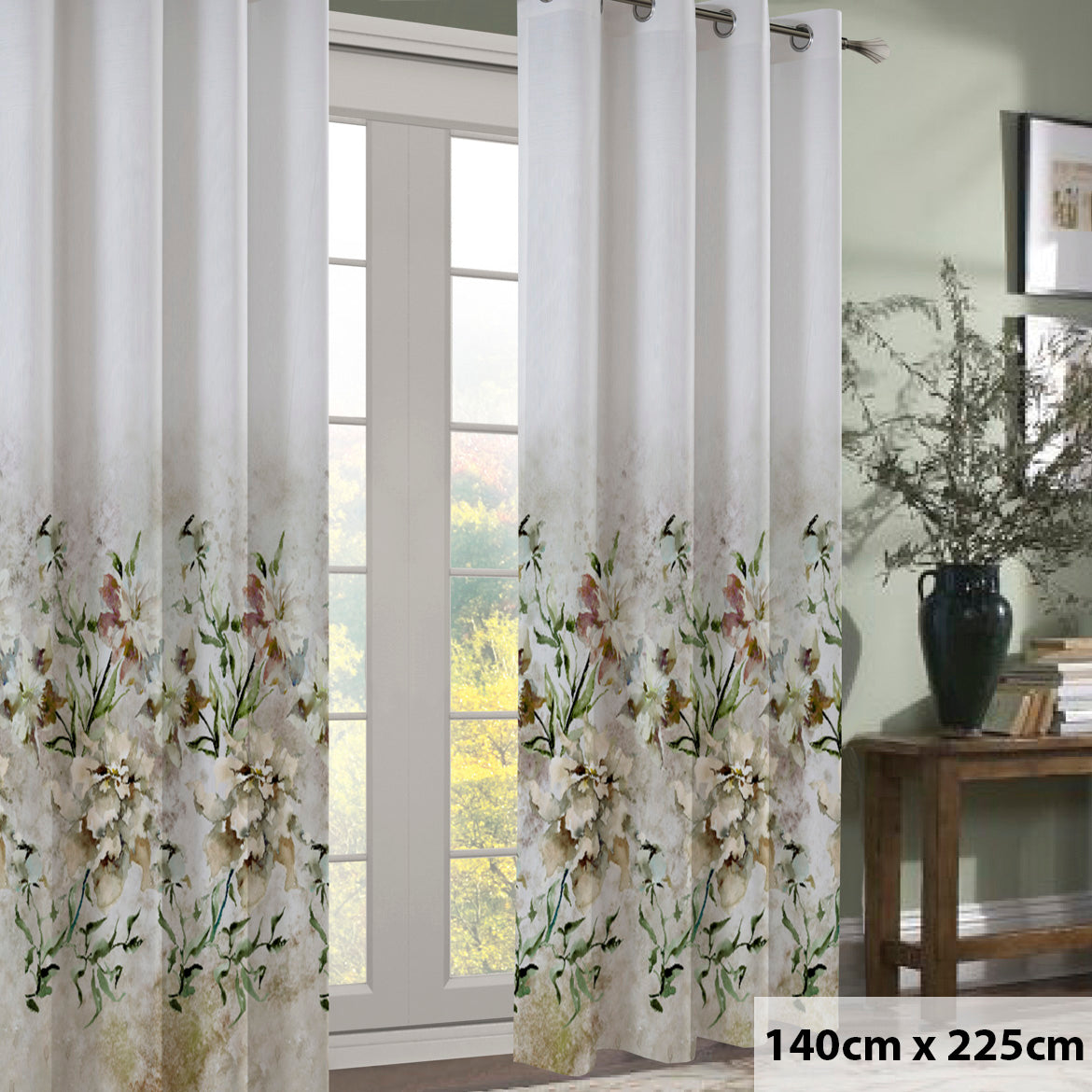 Magnolia Bloom Floral Printed Eyelet Ready to Hang Curtain