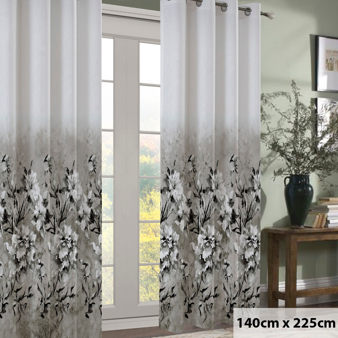 Magnolia Bloom Floral Printed Eyelet Ready to Hang Curtain