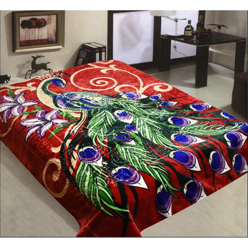 Printed Embossed Mink Blanket Red Peacock Pattern 220x240cm
