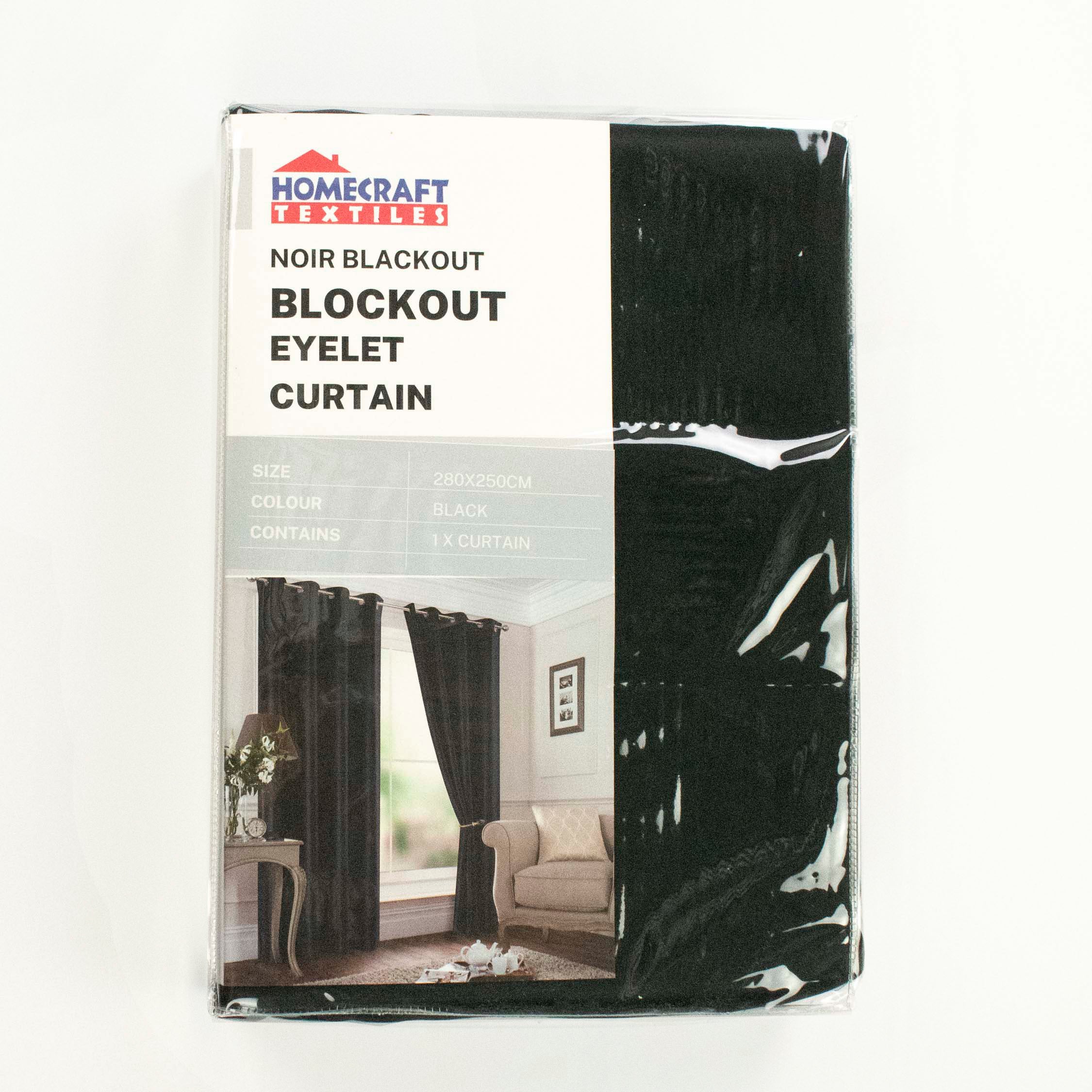 Jet Black "Noir" Blackout Ring Top Ready to Hang Eyelet Curtains