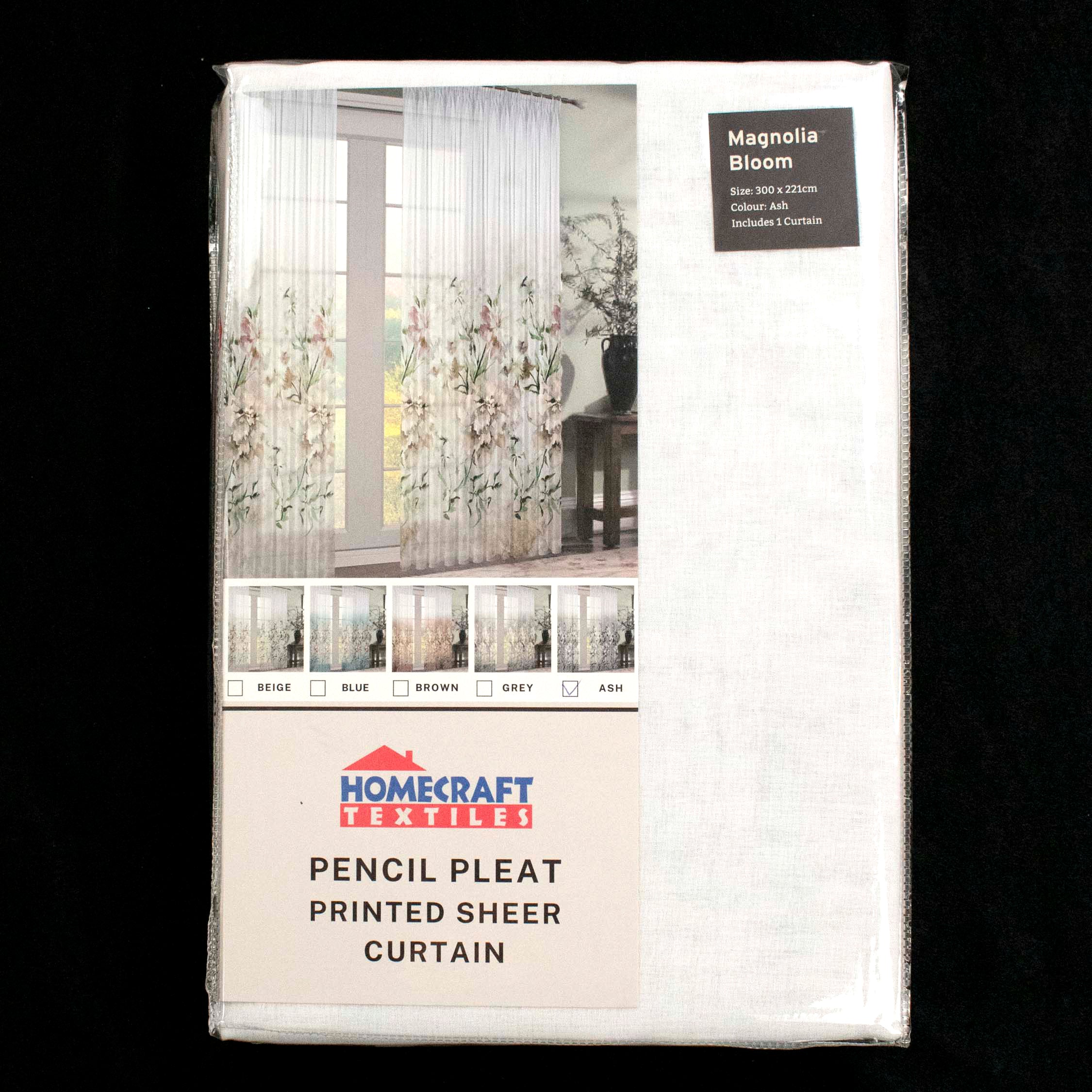 Magnolia Bloom Floral Printed Ready to Hang Sheer Pencil Pleat Curtain