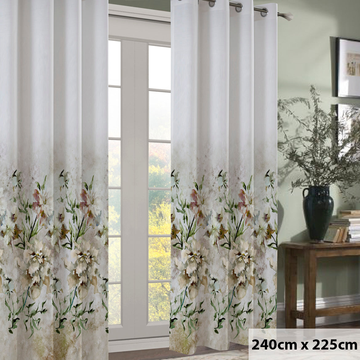Magnolia Bloom Floral Printed Eyelet Ready to Hang Curtain