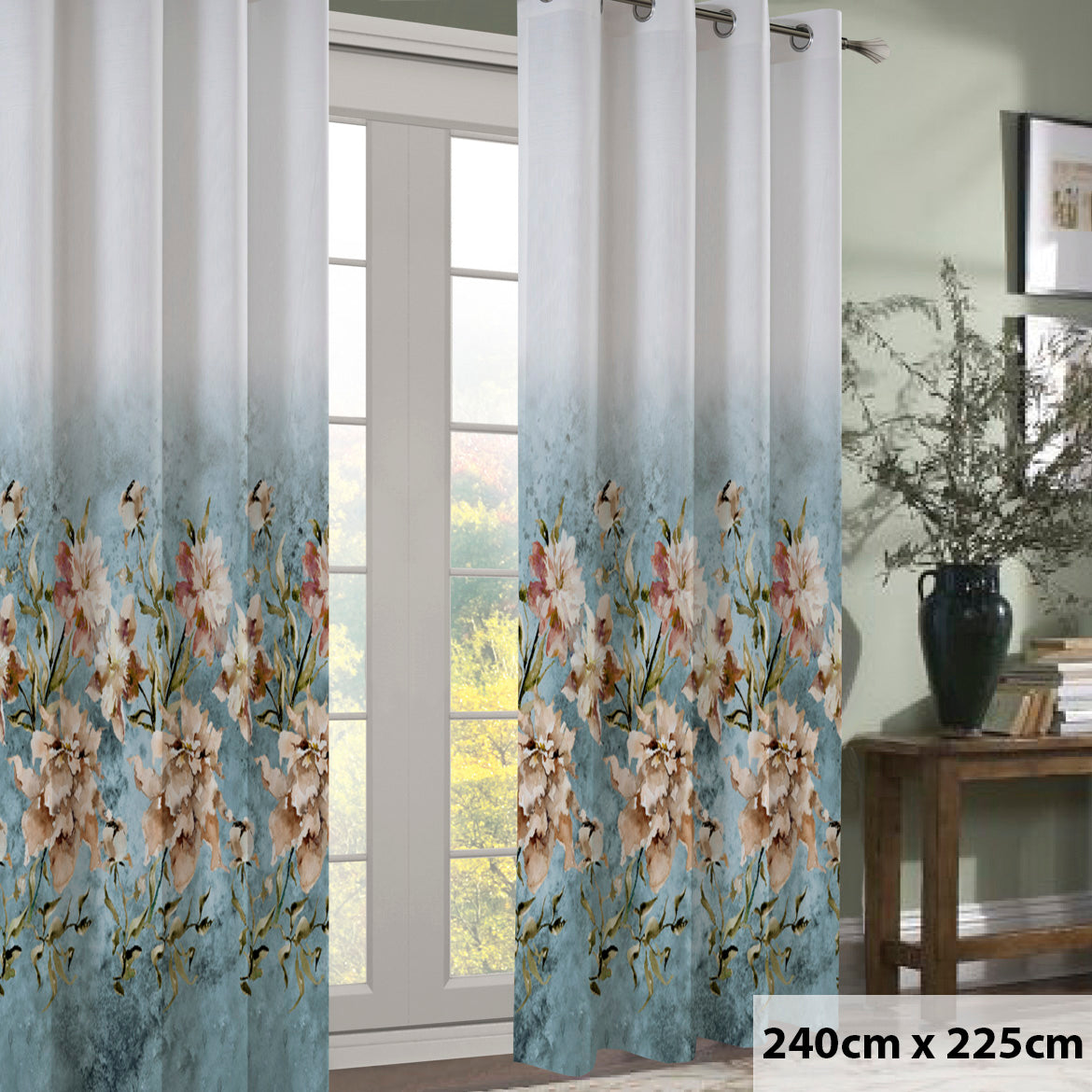 Magnolia Bloom Floral Printed Eyelet Ready to Hang Curtain
