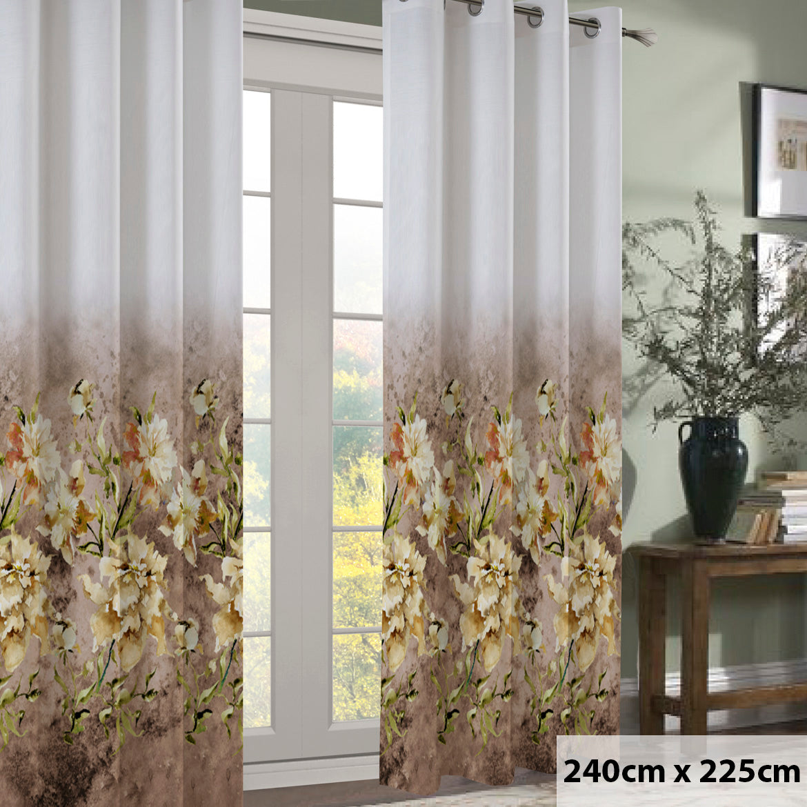 Magnolia Bloom Floral Printed Eyelet Ready to Hang Curtain