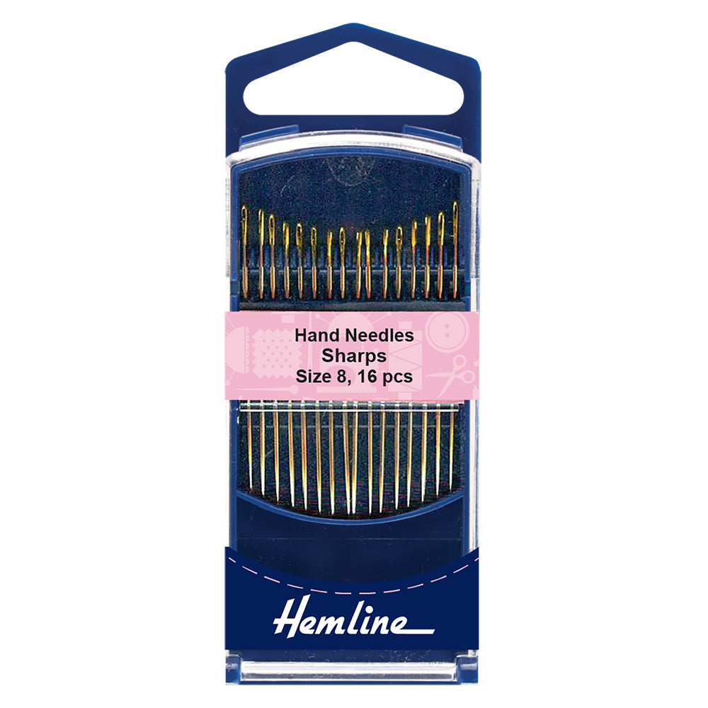 Hemline- Hand Needles – Sharps – 16 pack - size 8 - gold-eye