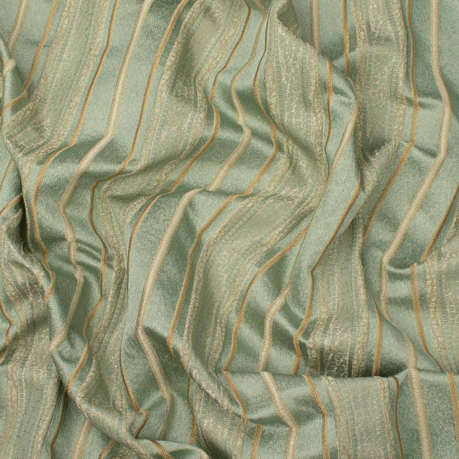 Turkish Curtaining/Upholstery Embroidered Teal Stripes Jacquard