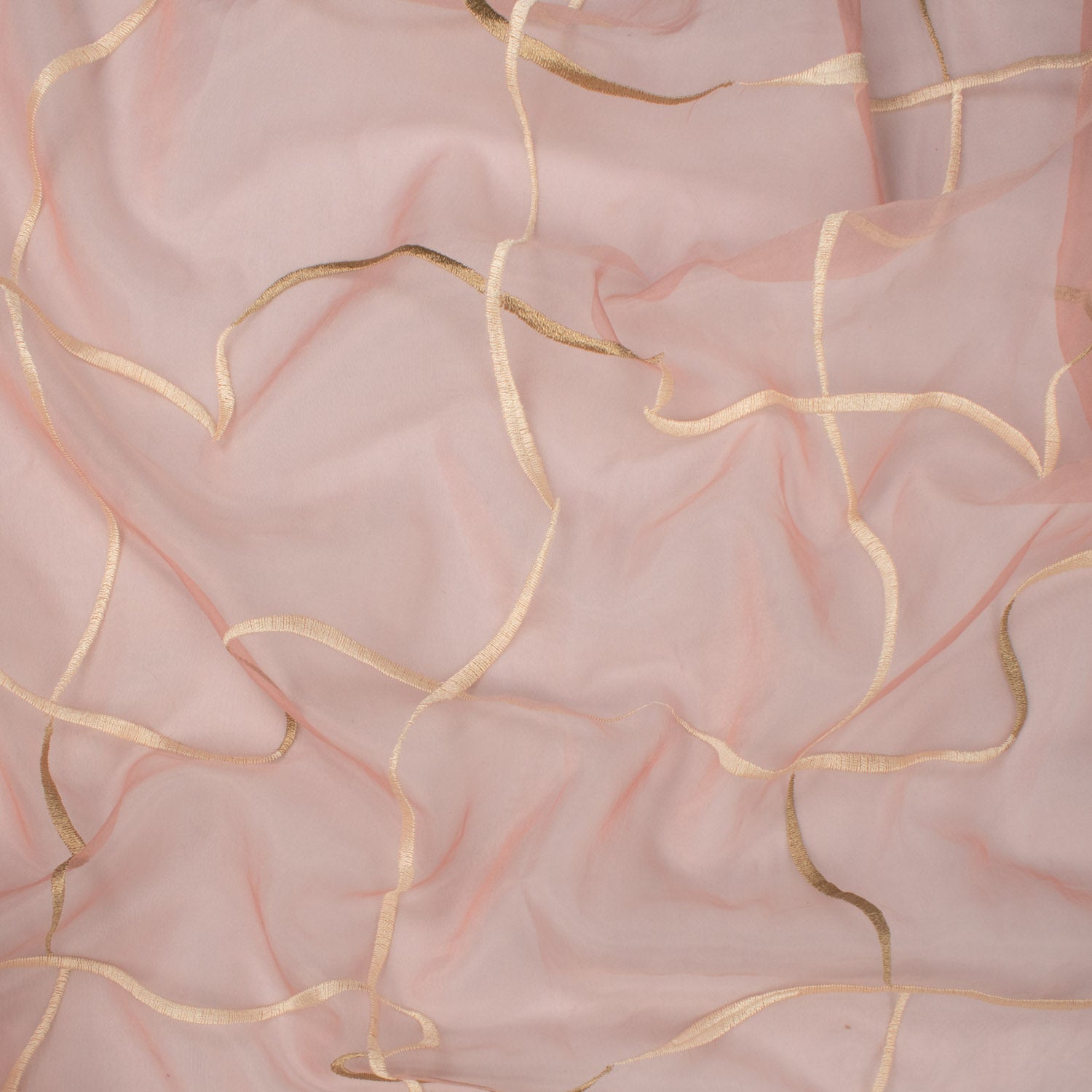 Turkish Curtaining Sheer/Voile Cream & Beige Embroidered Checks on Coral