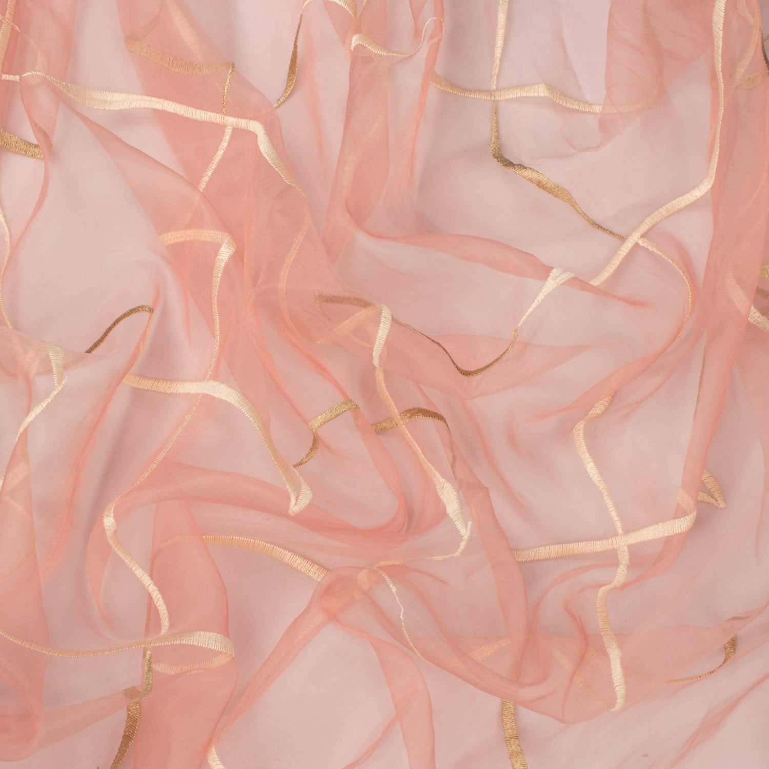 Turkish Curtaining Sheer/Voile Cream & Beige Embroidered Checks on Coral