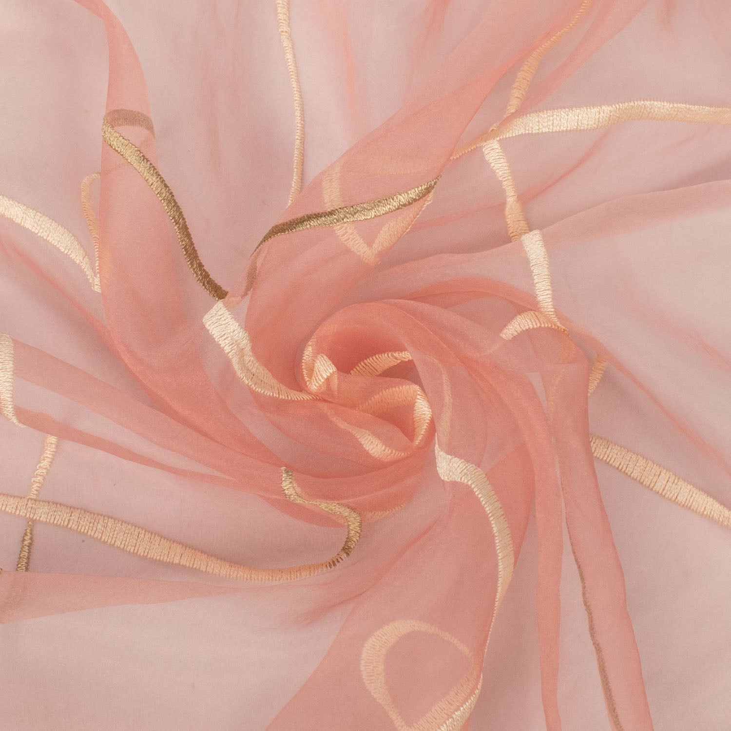 Turkish Curtaining Sheer/Voile Cream & Beige Embroidered Checks on Coral