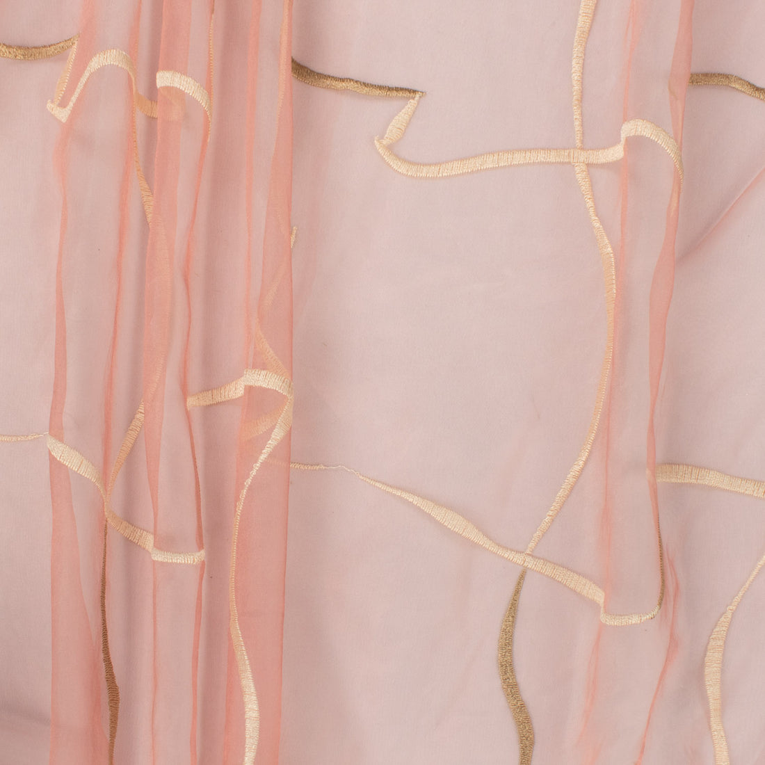 Turkish Curtaining Sheer/Voile Cream & Beige Embroidered Checks on Coral