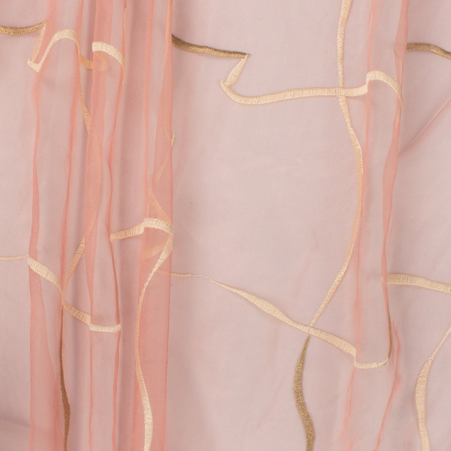 Turkish Curtaining Sheer/Voile Cream & Beige Embroidered Checks on Coral