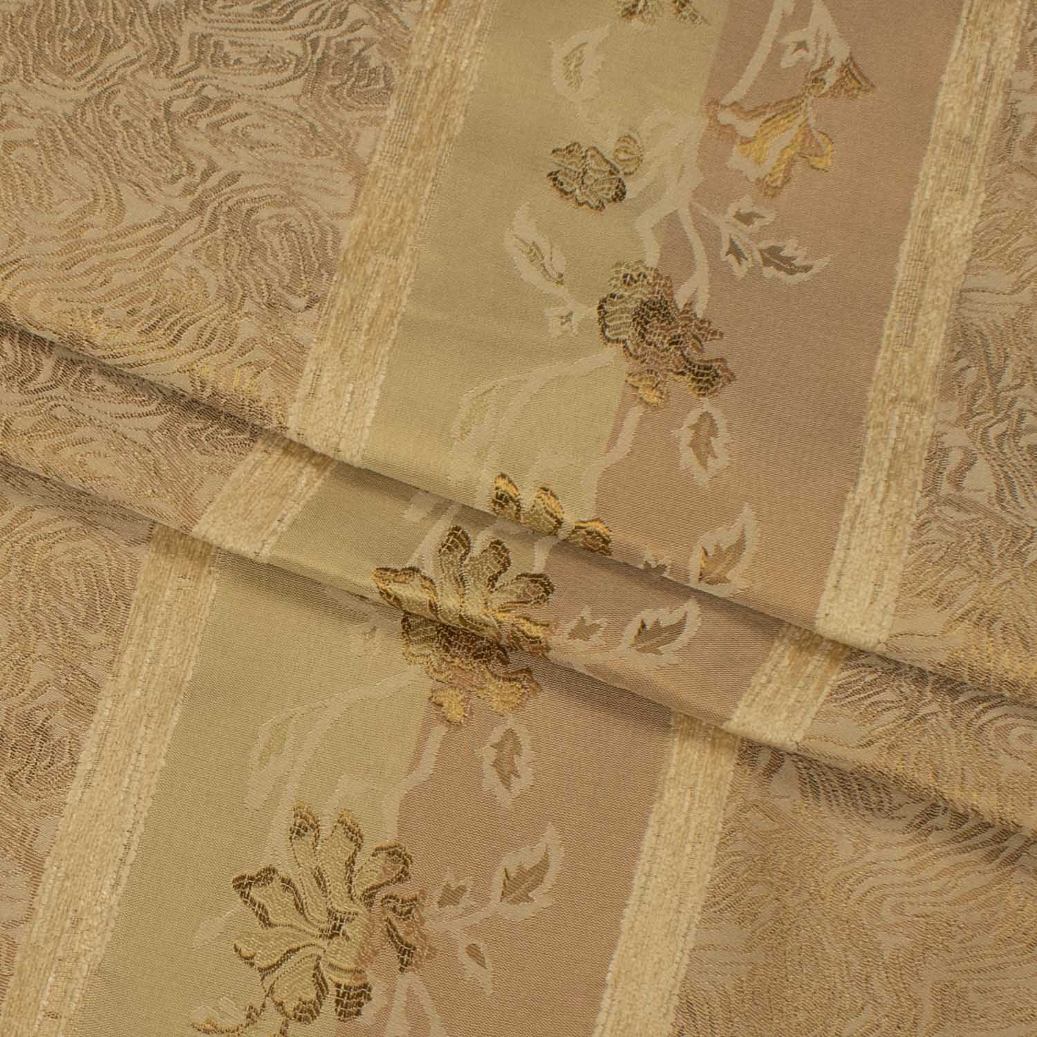 Turkish Curtaining/Upholstery Embroidered Metallic Textured Vintage Stripes Jacquard