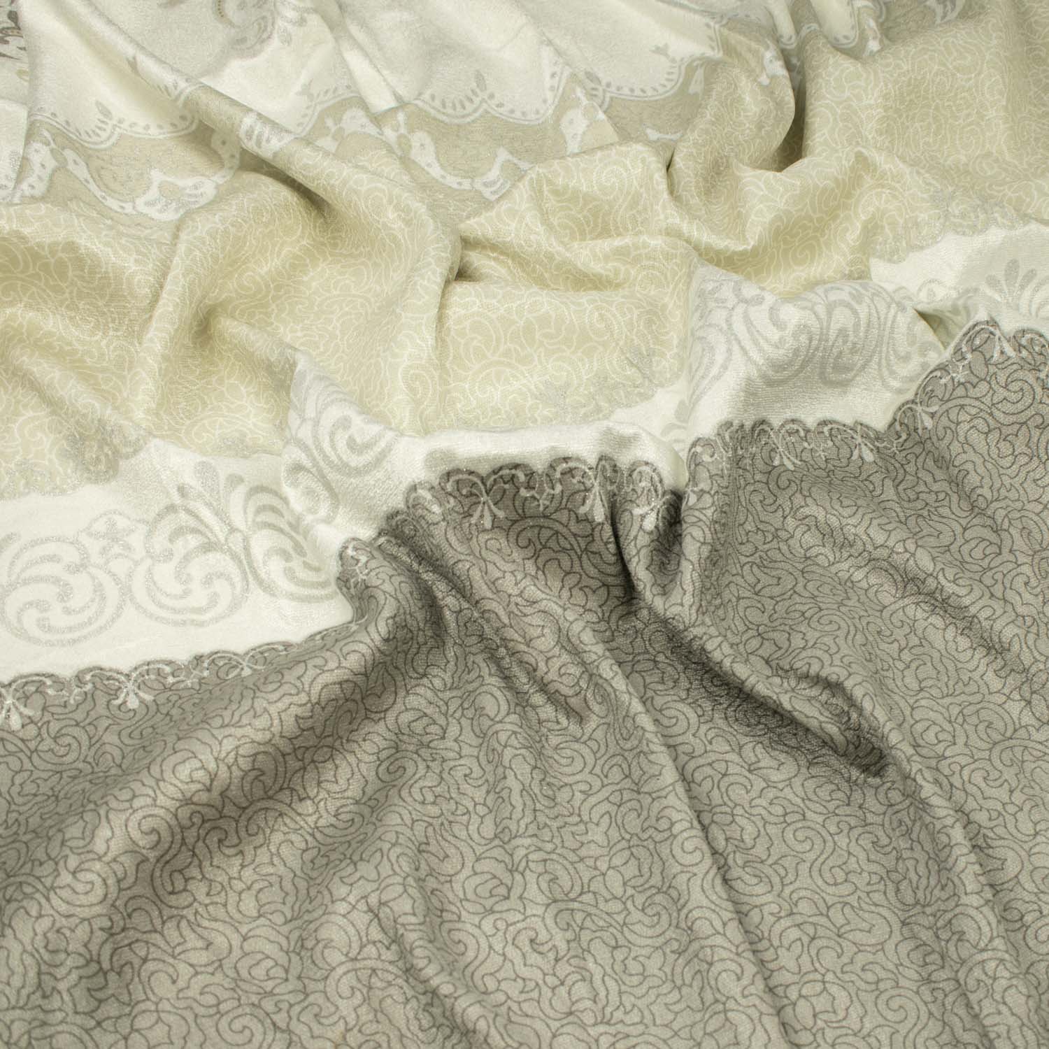 Turkish Curtaining/Upholstery Cream & Silver Border Lace Jacquard