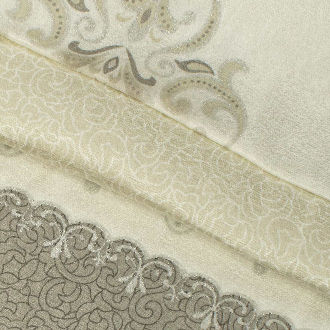 Turkish Curtaining/Upholstery Cream & Silver Border Lace Jacquard