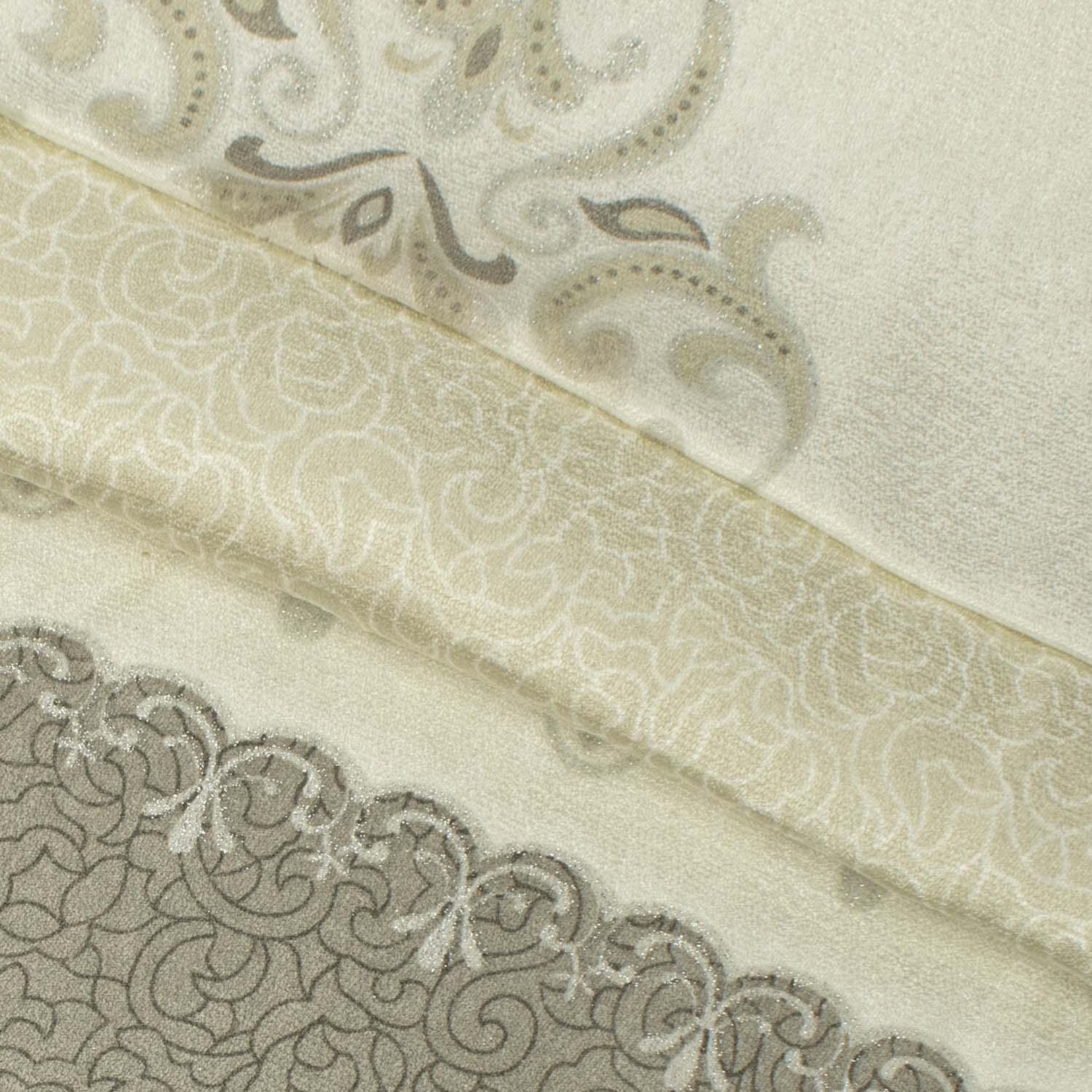 Turkish Curtaining/Upholstery Cream & Silver Border Lace Jacquard
