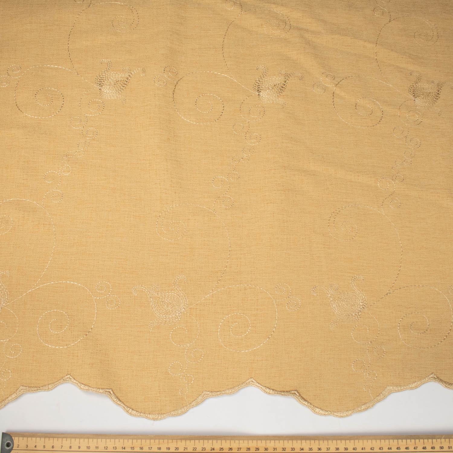 Turkish Lace Border Curtaining/Upholstery Embroidered Vines Linen Look