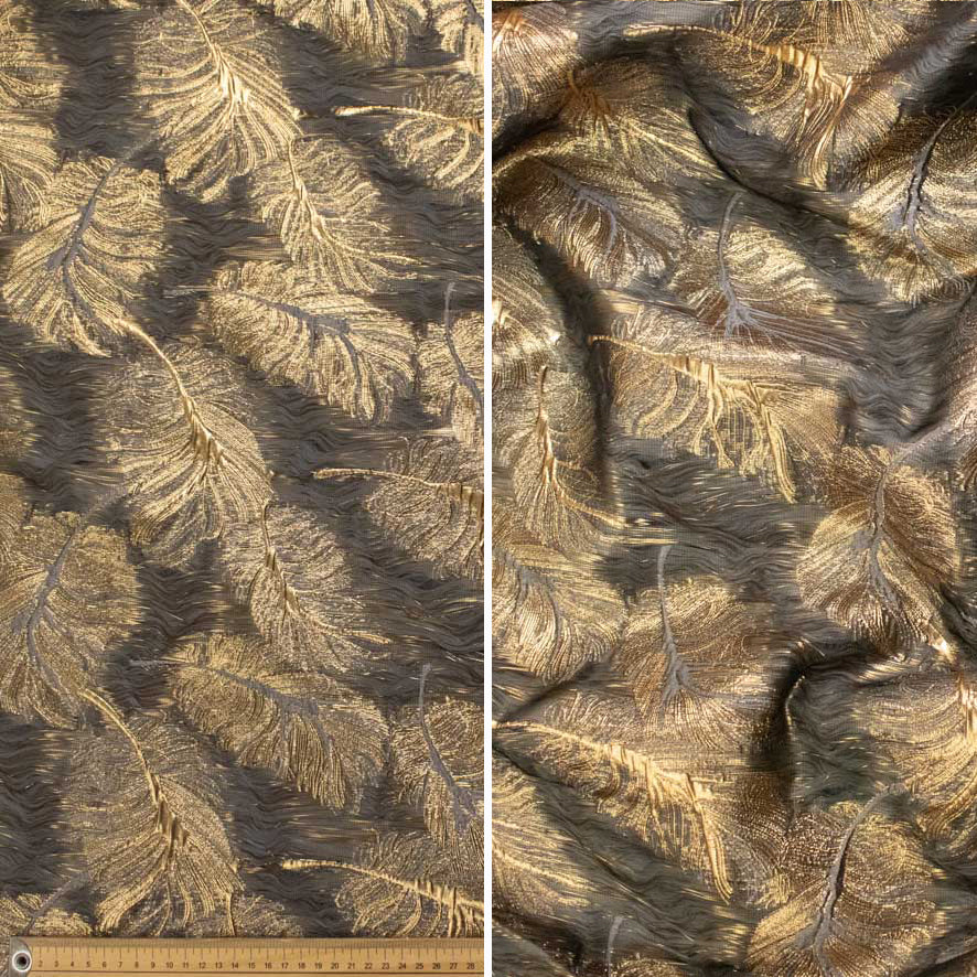 Elysian Collection 3D Textured Metallic Feather Jacquard Curtaining/Upholstery 280CM WIDE