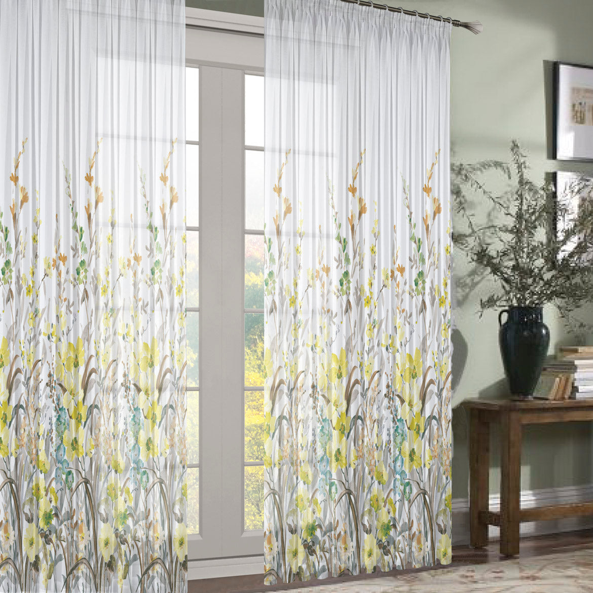 280CM Wide Spring Meadow Floral Printed Sheer Curtaining Fabric