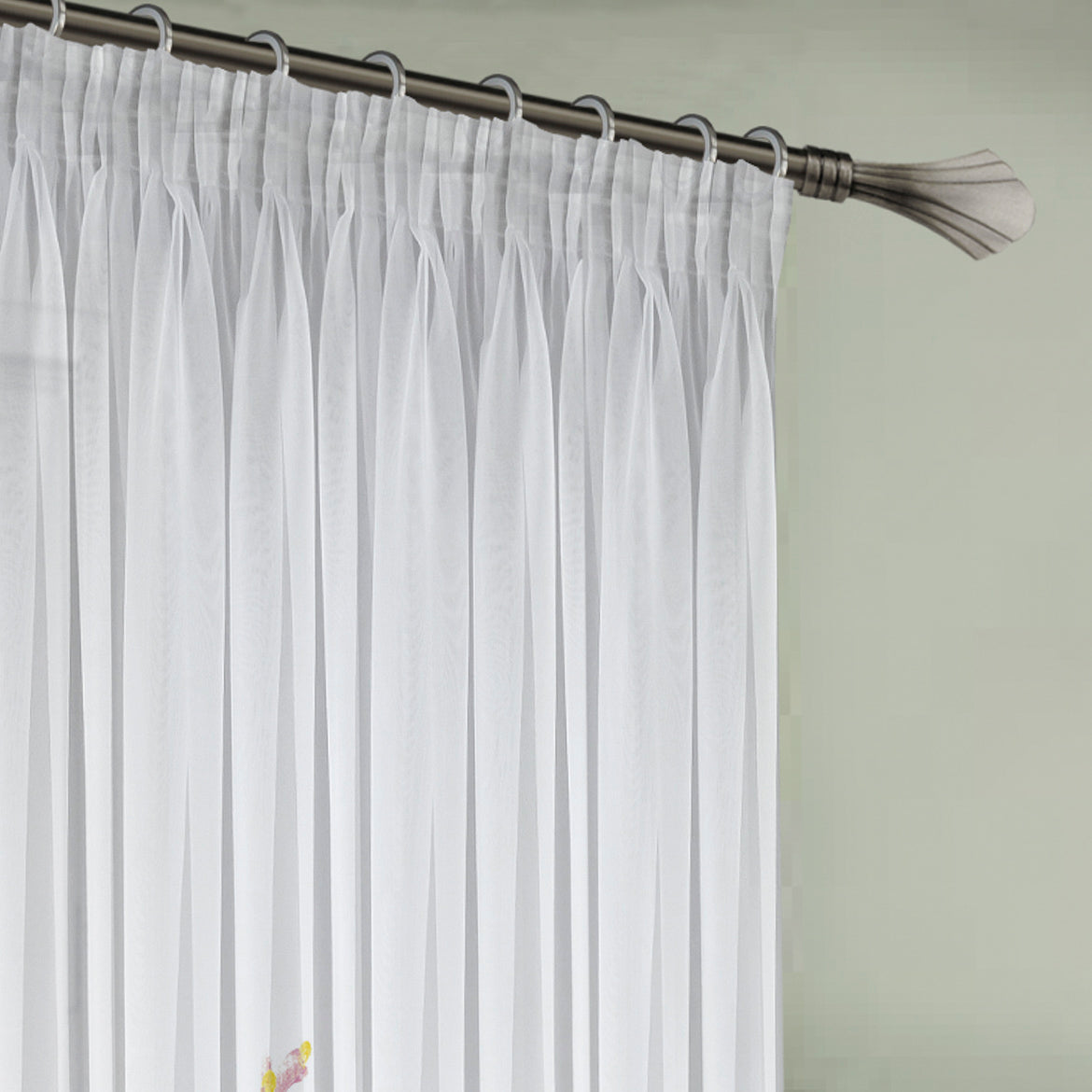 Spring Meadow Floral Printed Ready to Hang Sheer Pencil Pleat Curtain