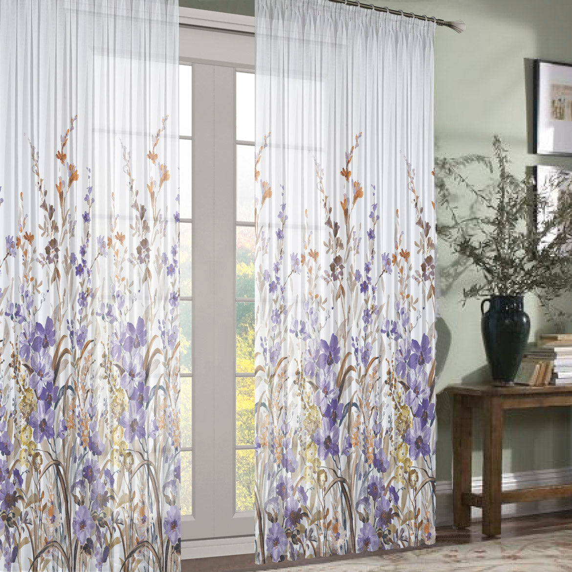 280CM Wide Spring Meadow Floral Printed Sheer Curtaining Fabric