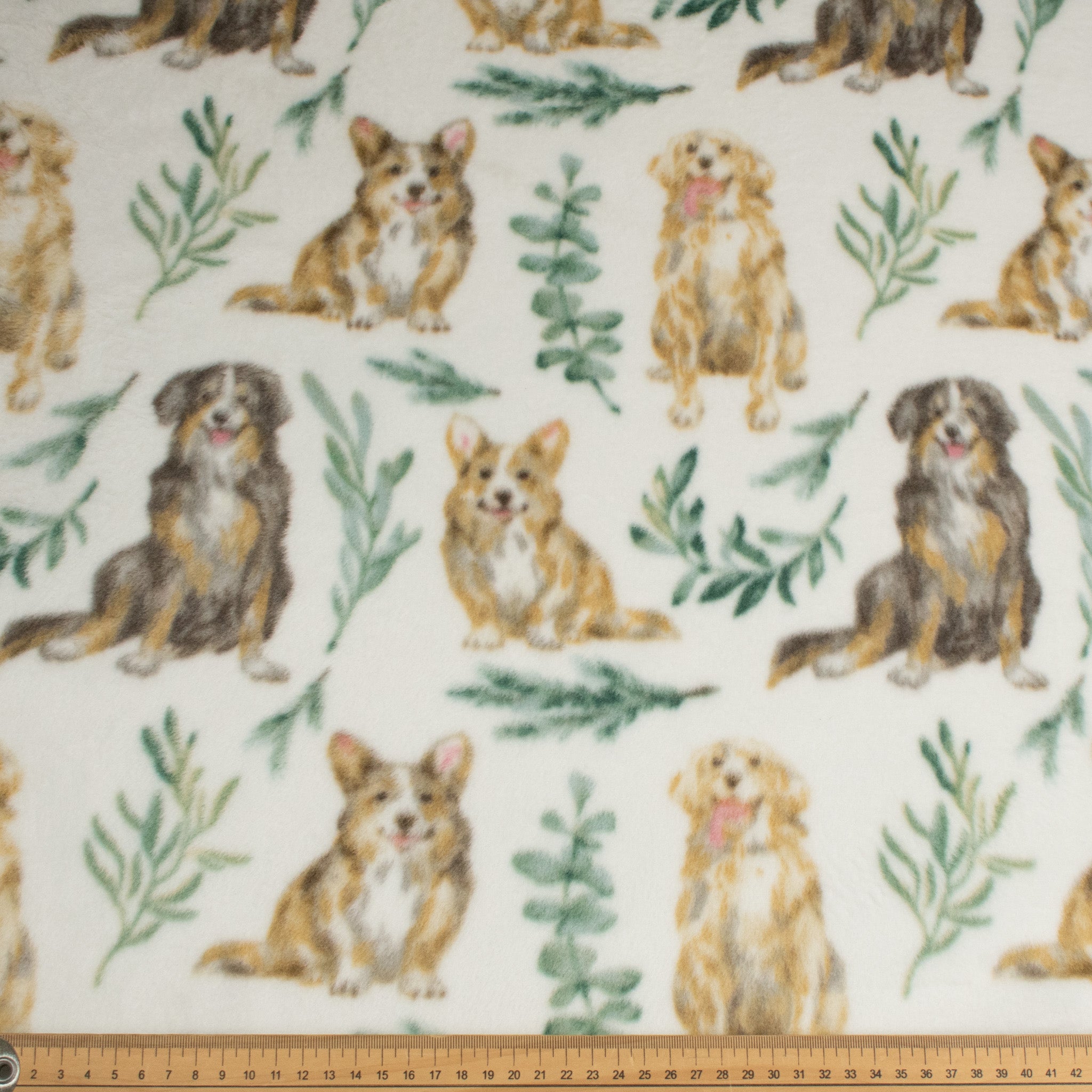 Corgi & Shepherd Botanical Printed Polar Fleece