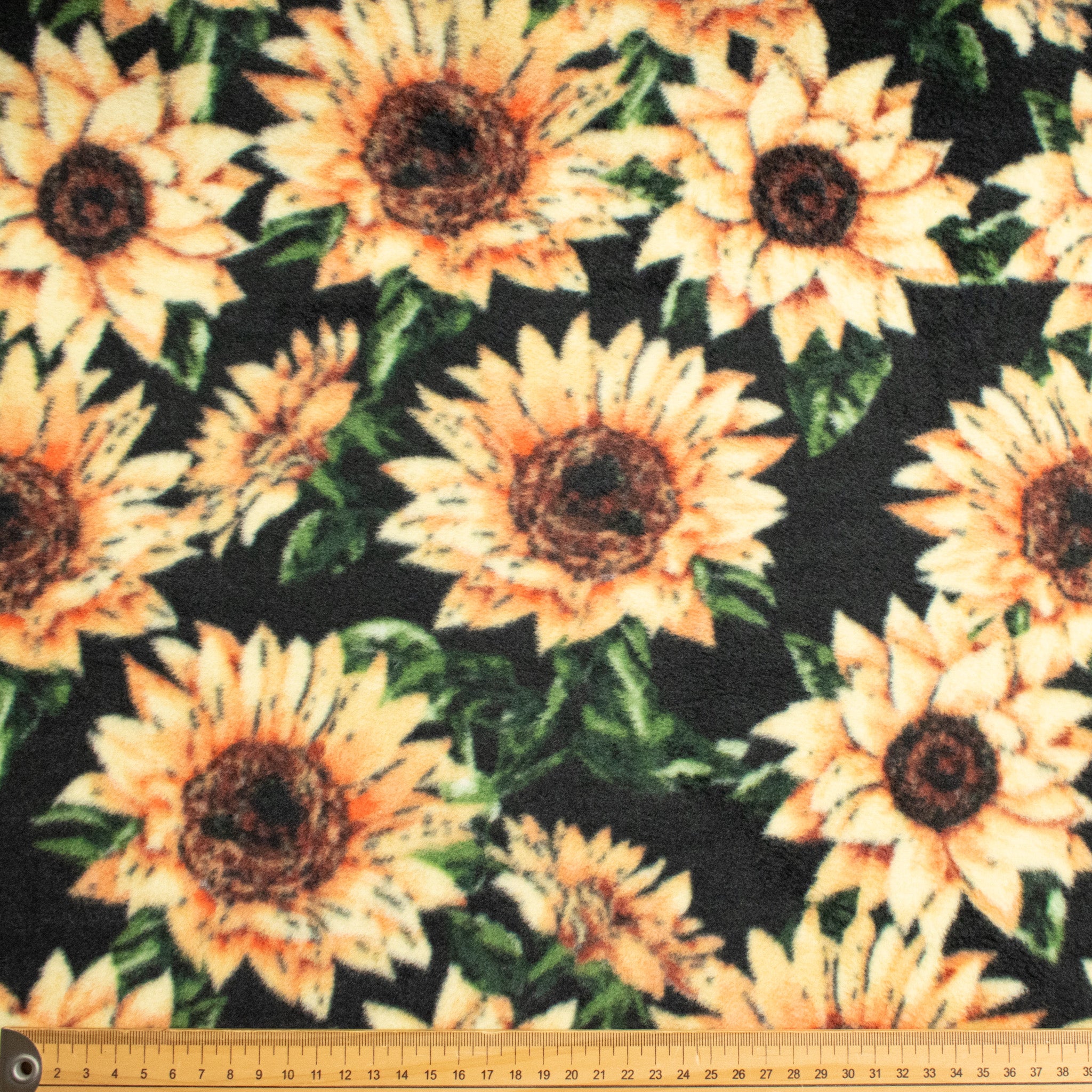 Black Sunflower Printed Polar Fleece
