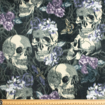 Gothic Skulls & Roses Printed Polar Fleece