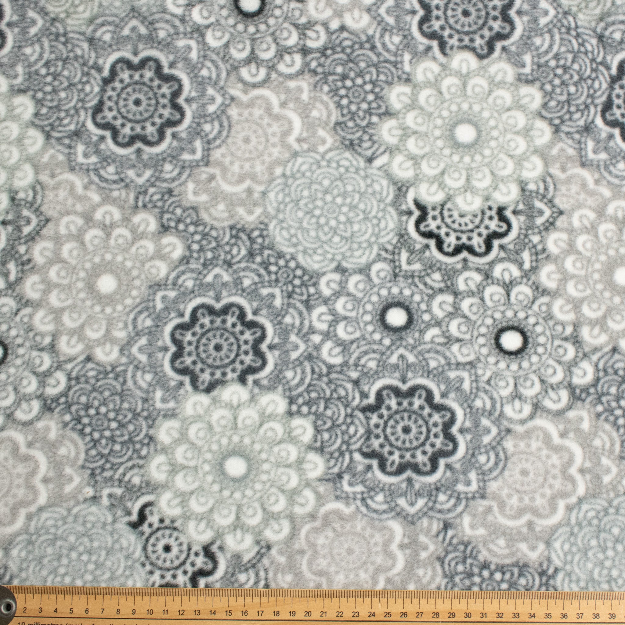 Black & White Mandala Floral Printed Polar Fleece
