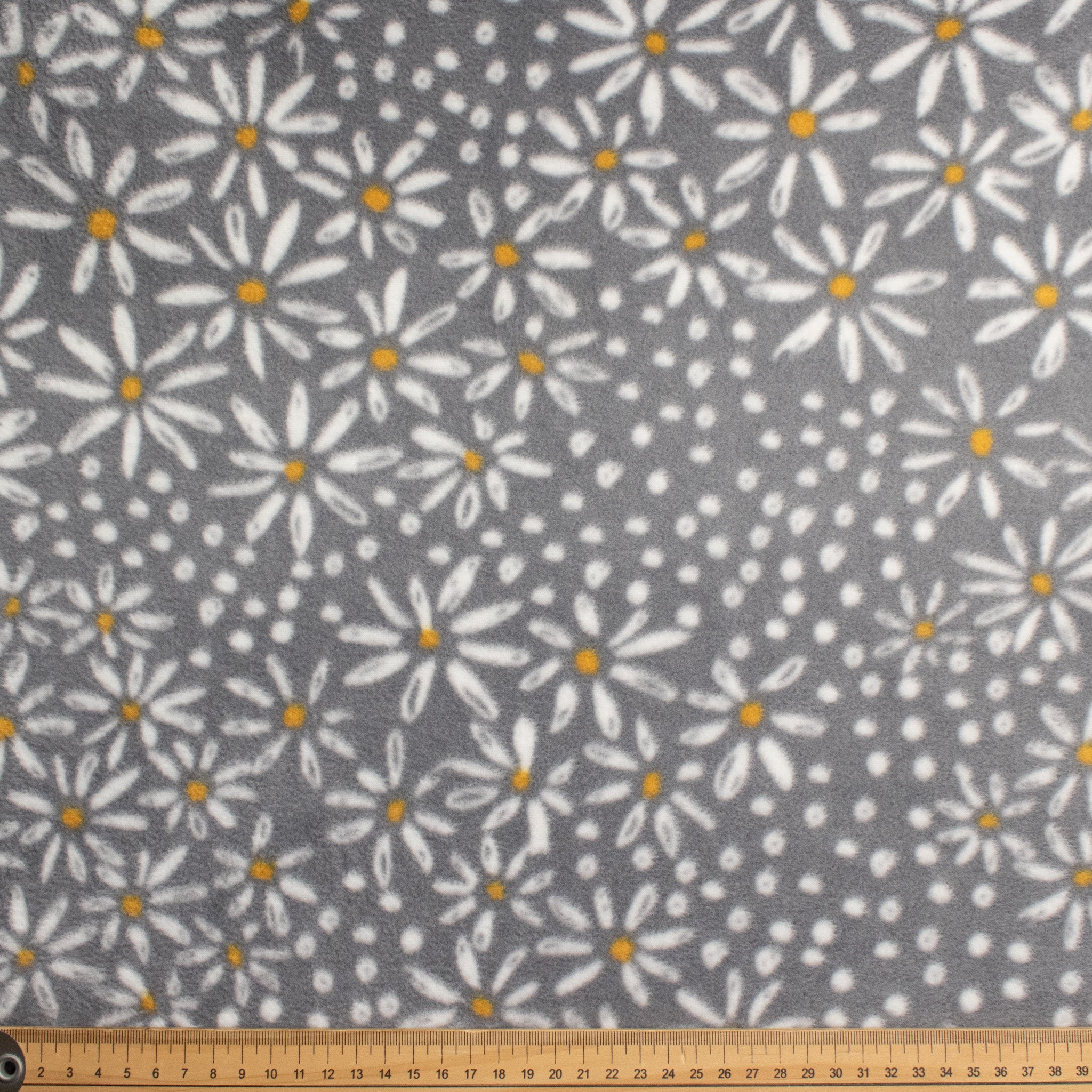 Grey Daisy Floral Printed Polar Fleece