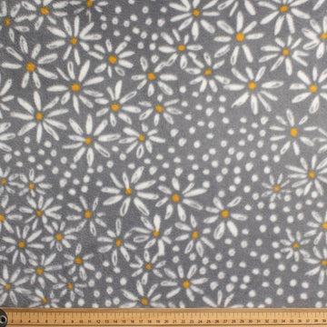 Grey Daisy Floral Printed Polar Fleece
