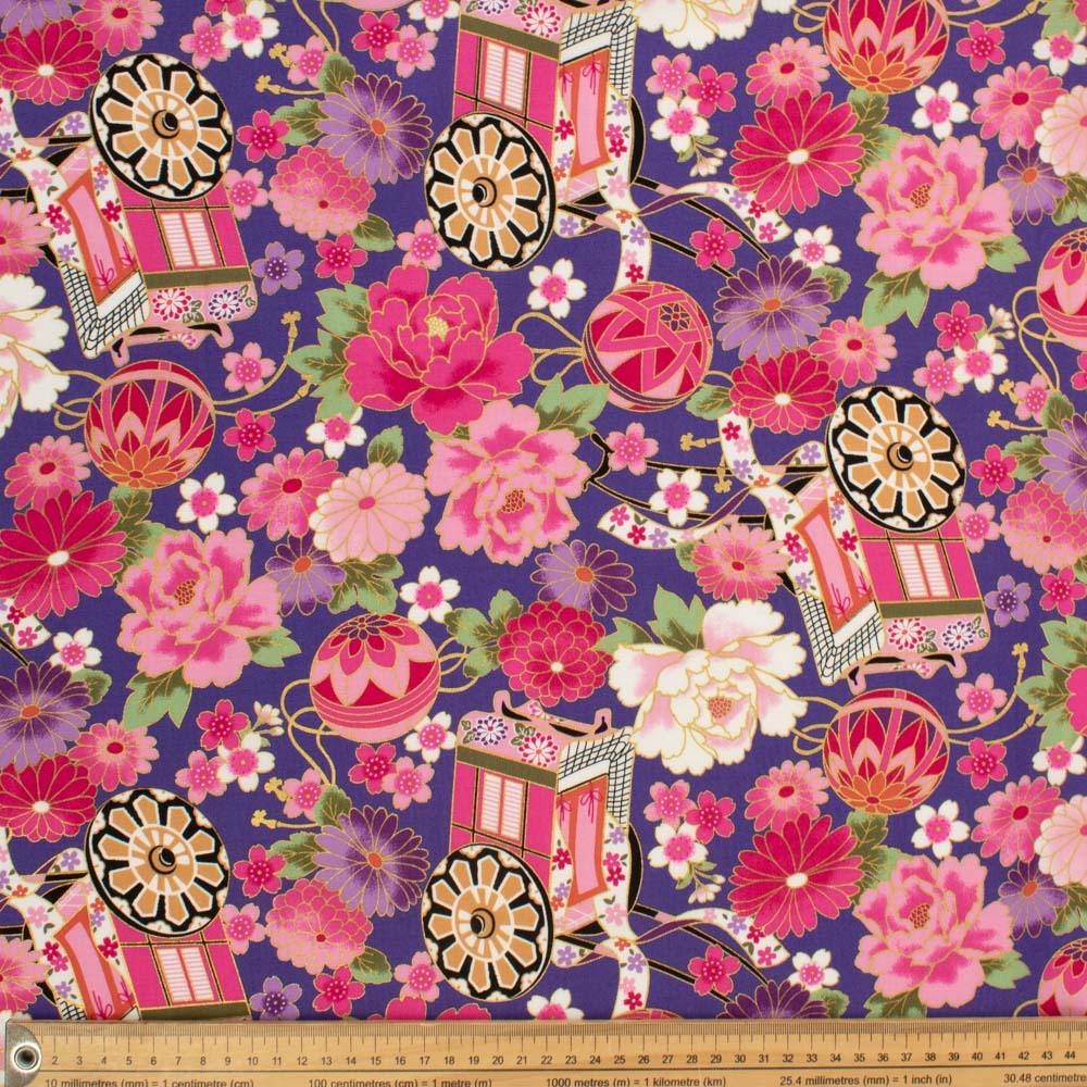 Japanese Yuzen-Style Cotton Prints - Temari Balls and Peonies Collection