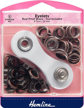 Hemline Eyelets Starter Set 8.7mm - Bronze - 24 Sets