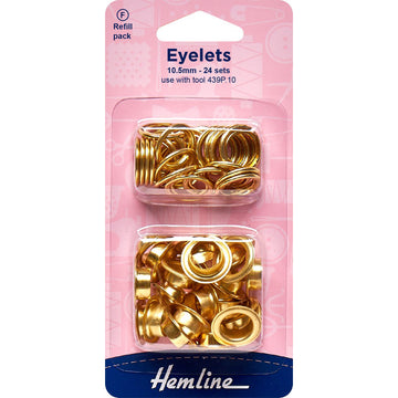 Hemline Eyelets Refill Pack 24pcs - 10.5mm Gold