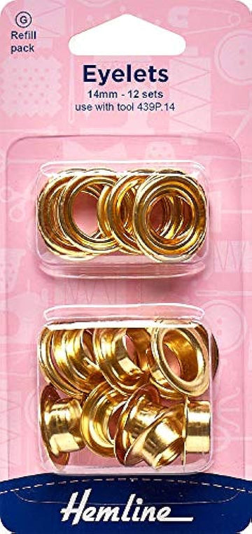Hemline Eyelets Refill Pack 14mm - Gold 12 Sets