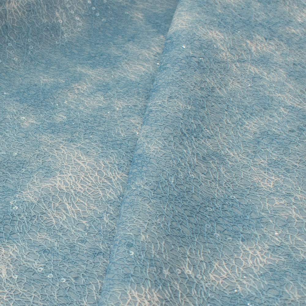 Denim with Sequin Spider Mesh Overlay