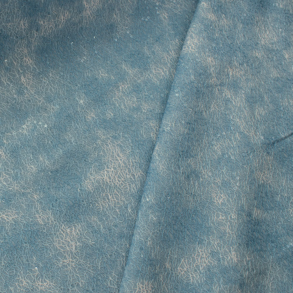 Denim with Sequin Spider Mesh Overlay