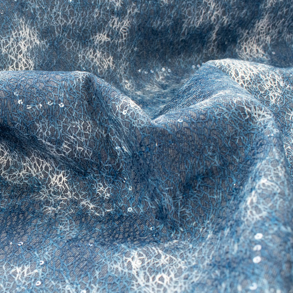 Denim with Sequin Spider Mesh Overlay