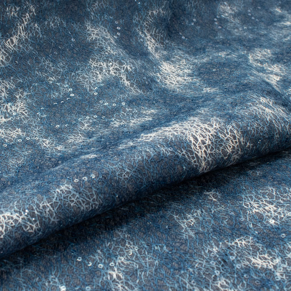Denim with Sequin Spider Mesh Overlay
