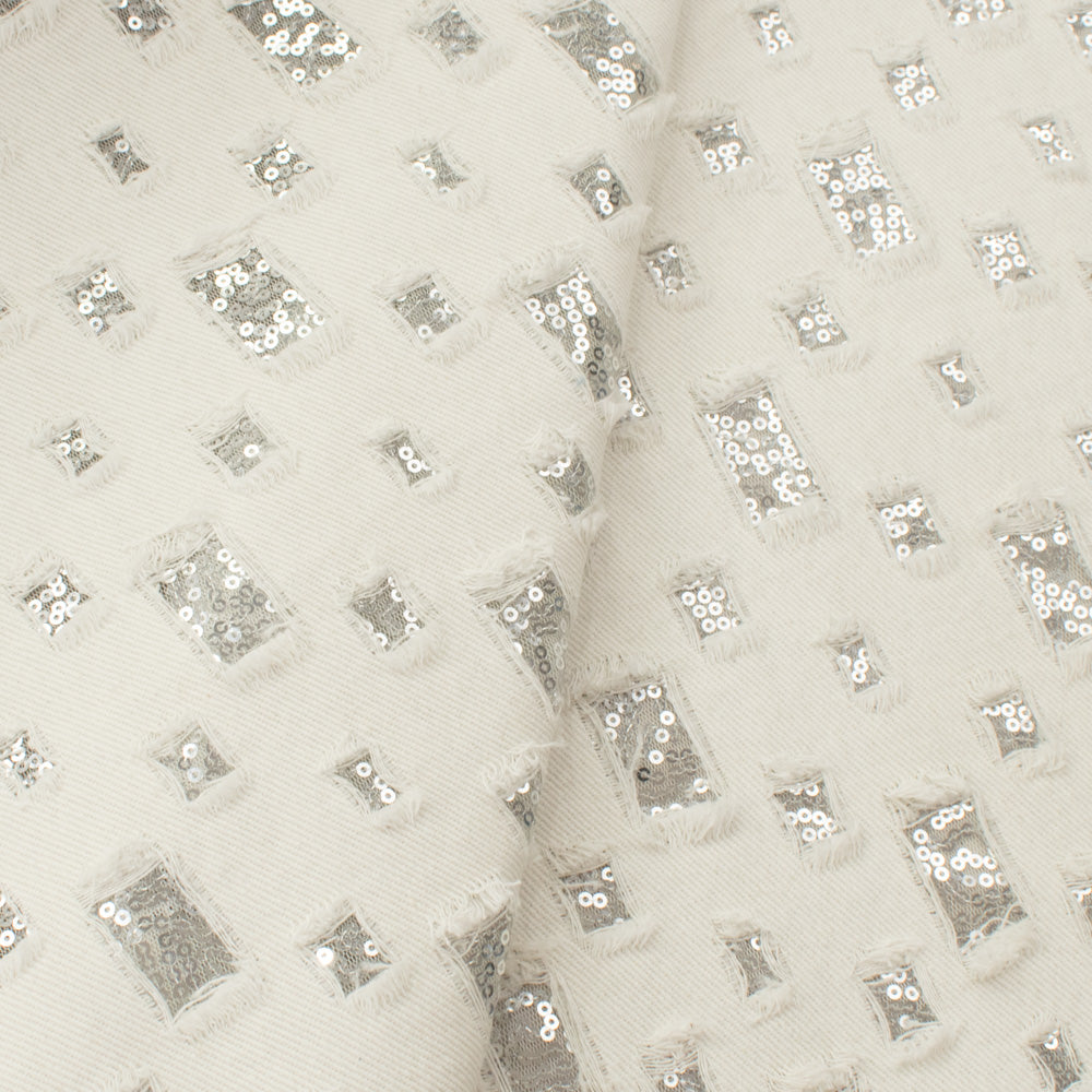 Sequin Mesh Cutout Denim