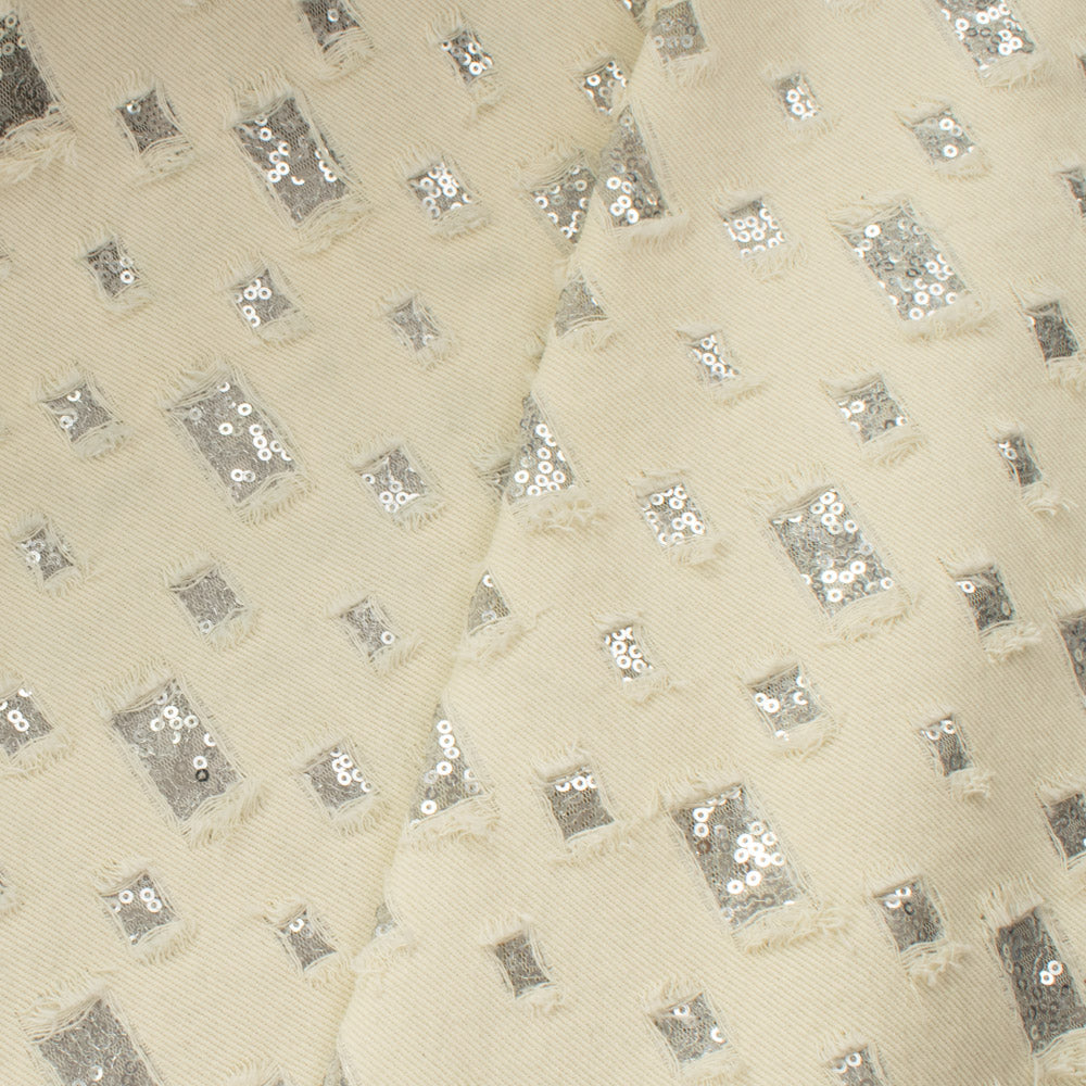 Sequin Mesh Cutout Denim