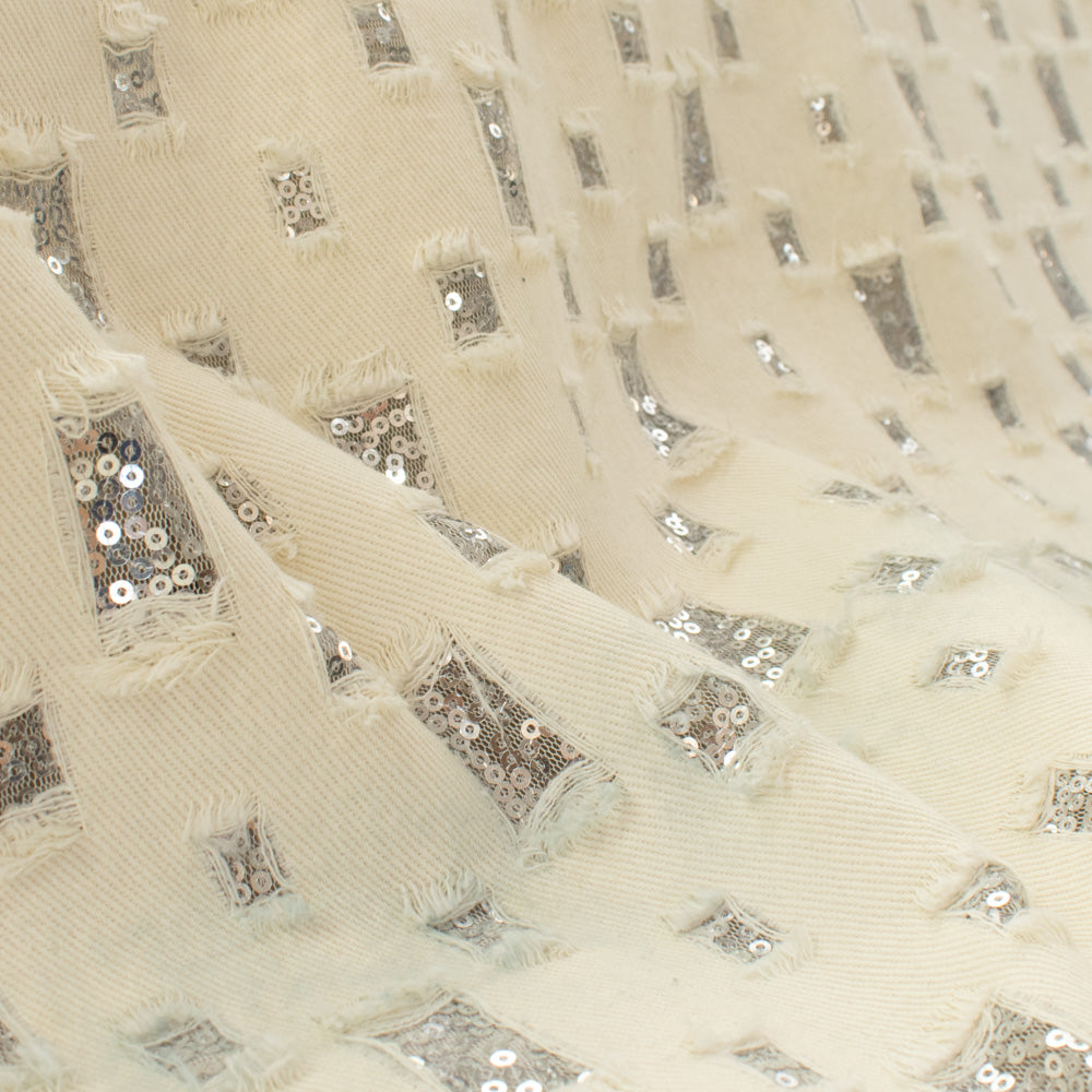 Sequin Mesh Cutout Denim