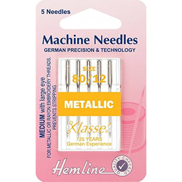 Hemline Klasse Sewing Machine Needles Metallic 80/12 - 5 Per Cassette