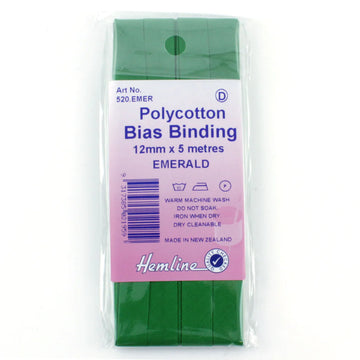 Hemline Polycotton Bias Binding - EMERALD 12MM X 5M
