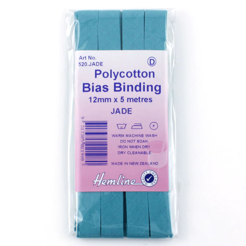 Hemline Polycotton Bias Binding - JADE 12MM X 5M